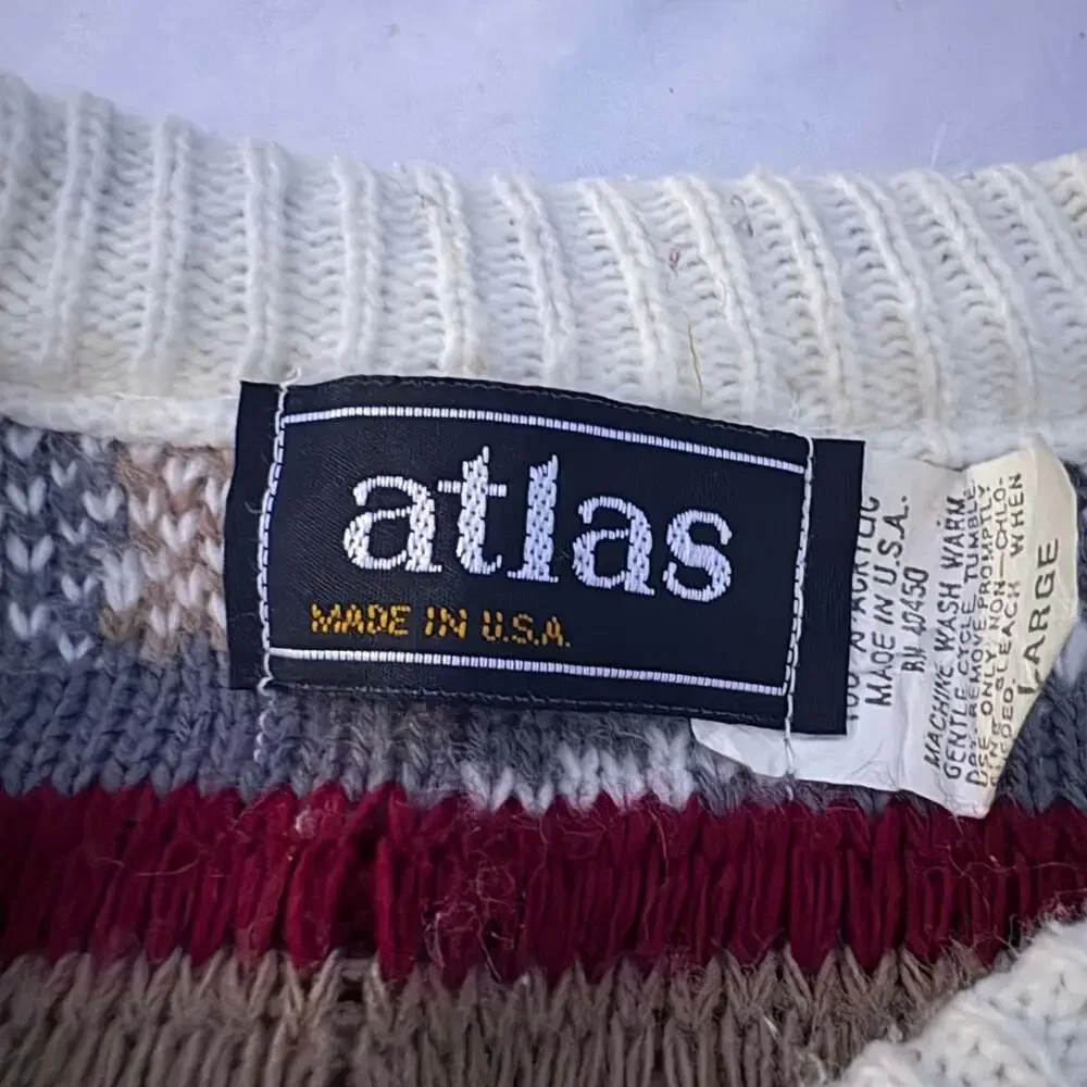 Vintage Atlas Made In USA Geometric Pattern Crewneck Knit Sweater Size Large
